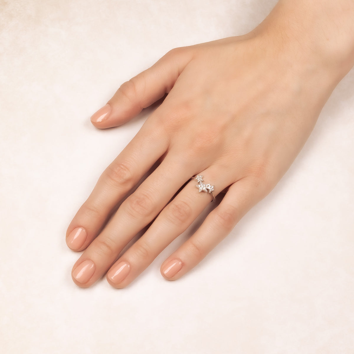 Silver Triple Star Cluster Ring