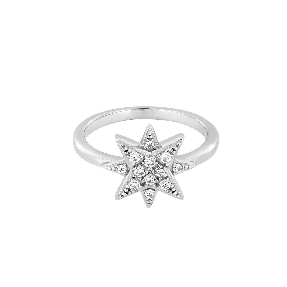 Silver &amp; Pavé Cubic Zirconia Eight-point Star Ring