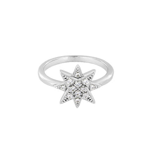 Silver & Pavé Cubic Zirconia Eight-point Star Ring