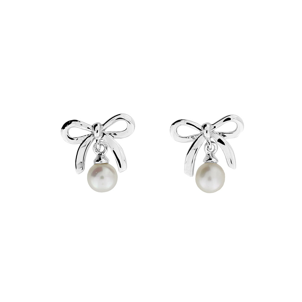 Rhinestone Bow Decor Faux Pearl Drop Earrings | SHEIN IN