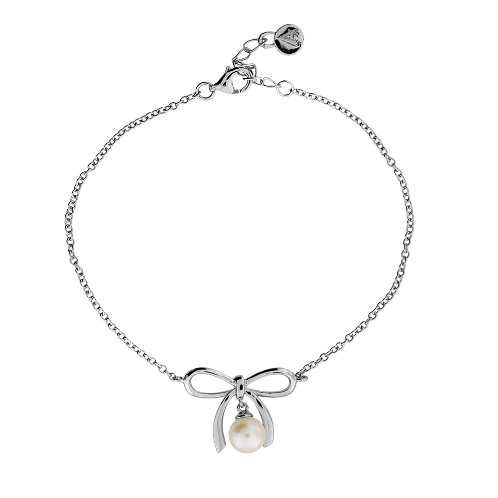 Pearl &amp; Bow Silver Bracelet