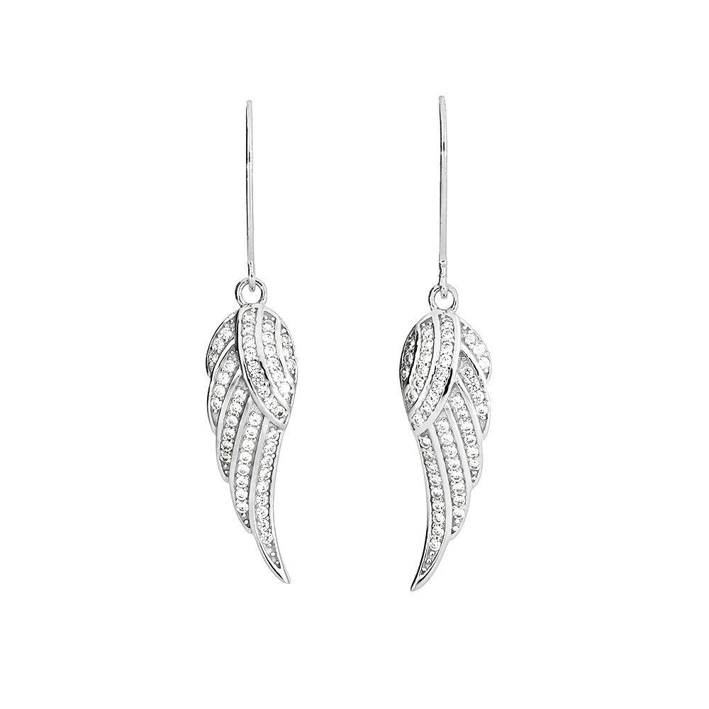 Silver Pavé Angel Wing Drop Earrings