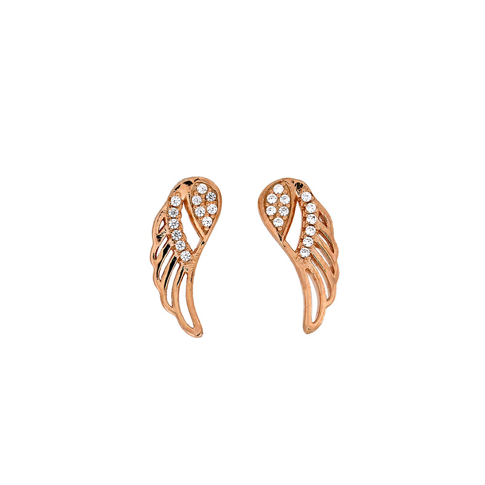 Rose Gold Vermeil & Pavé Outline Angel Wing Studs