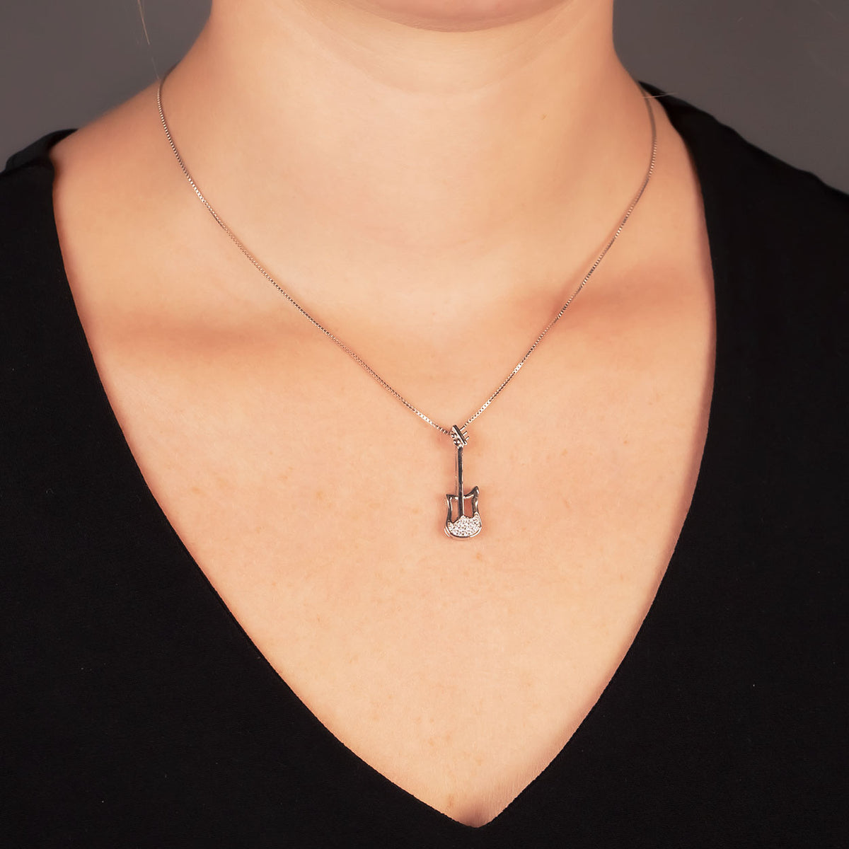 Silver & Pavé Guitar Pendant