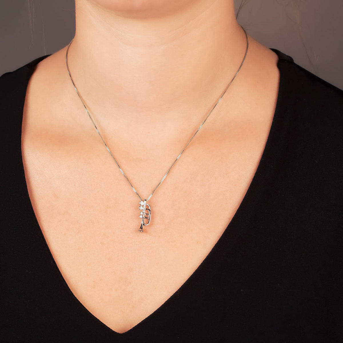 Silver & Cubic Zirconia Trumpet Pendant