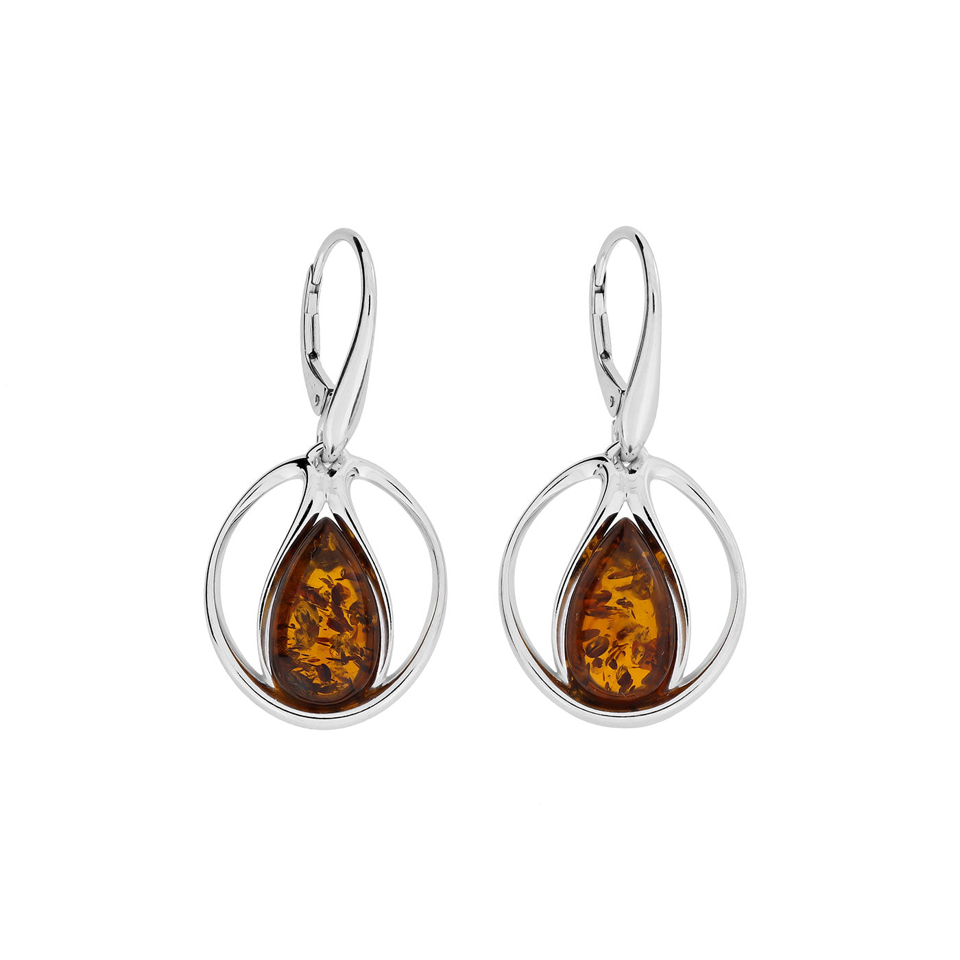 Amber Teardrop Folding Silver Drop Earrings