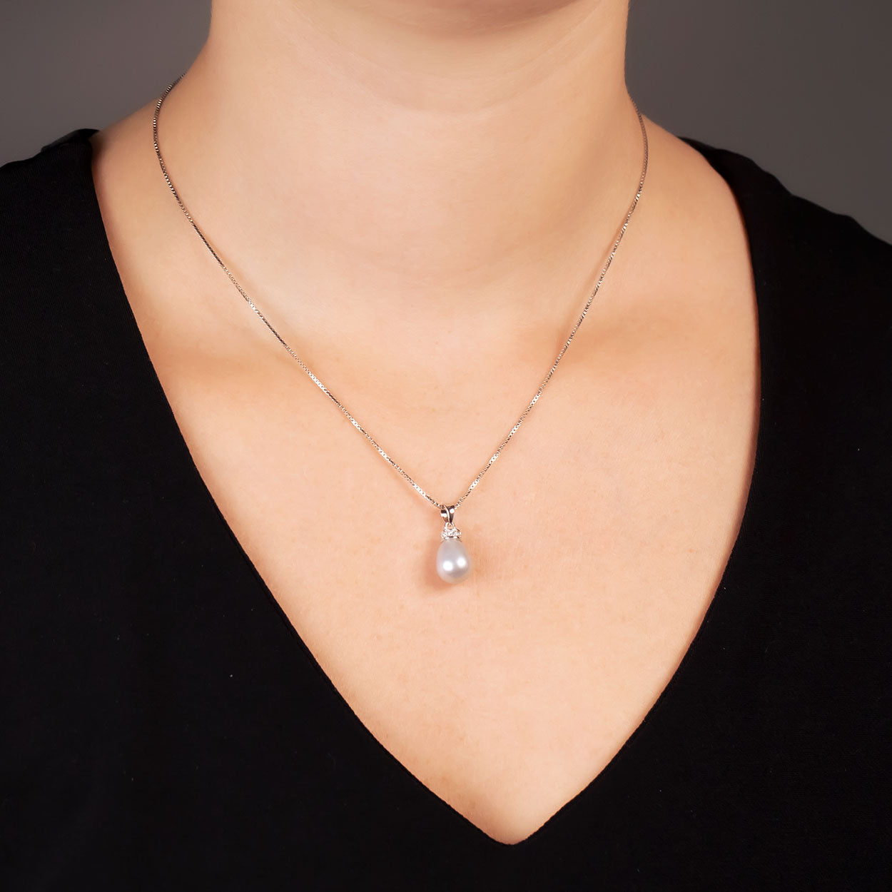 Freshwater Pearl Pendant with Pavé Halo