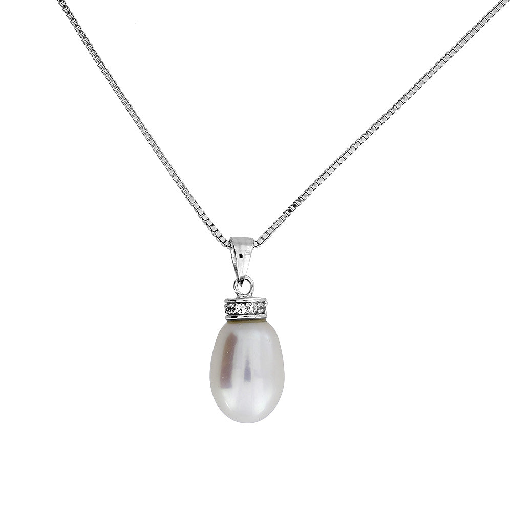 Freshwater Pearl Pendant with Pavé Halo