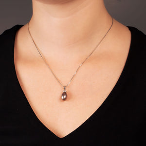 Freshwater Pearl Pendant with Pavé Halo