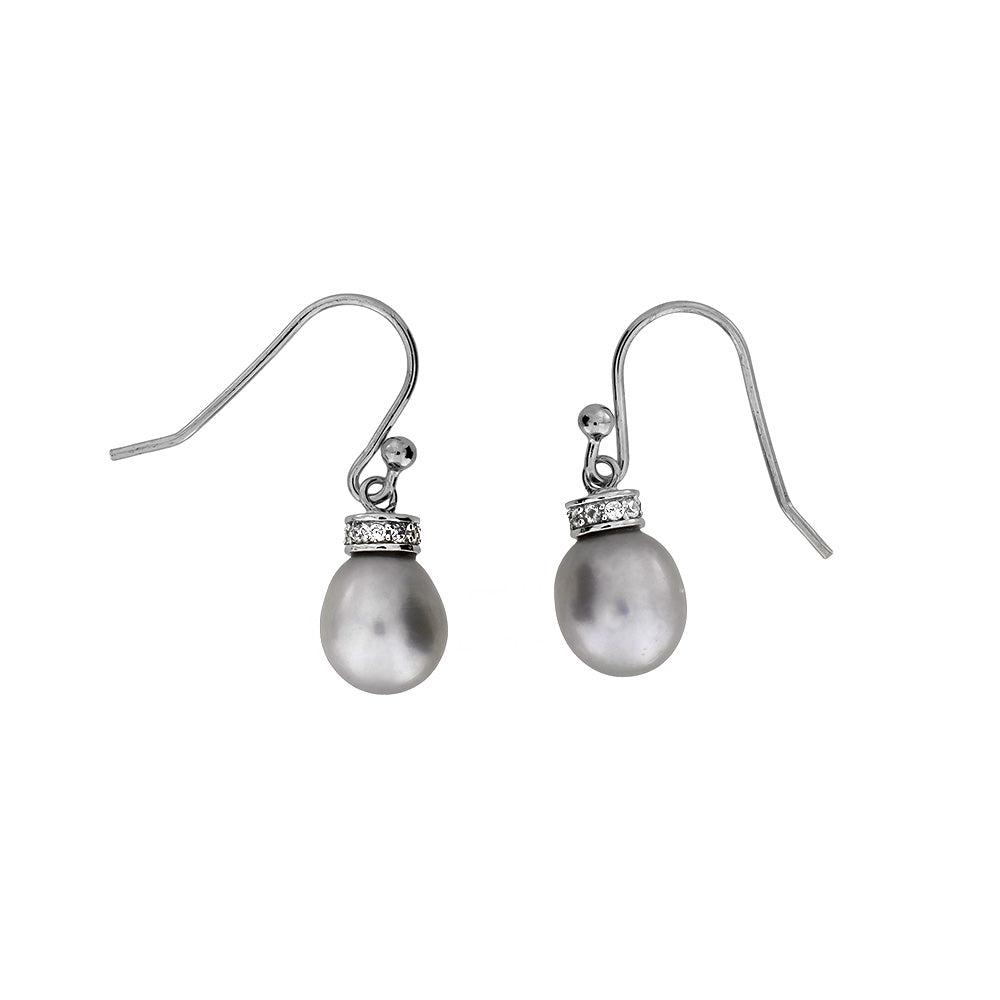 Freshwater Pearl Drops with Pavé Halos