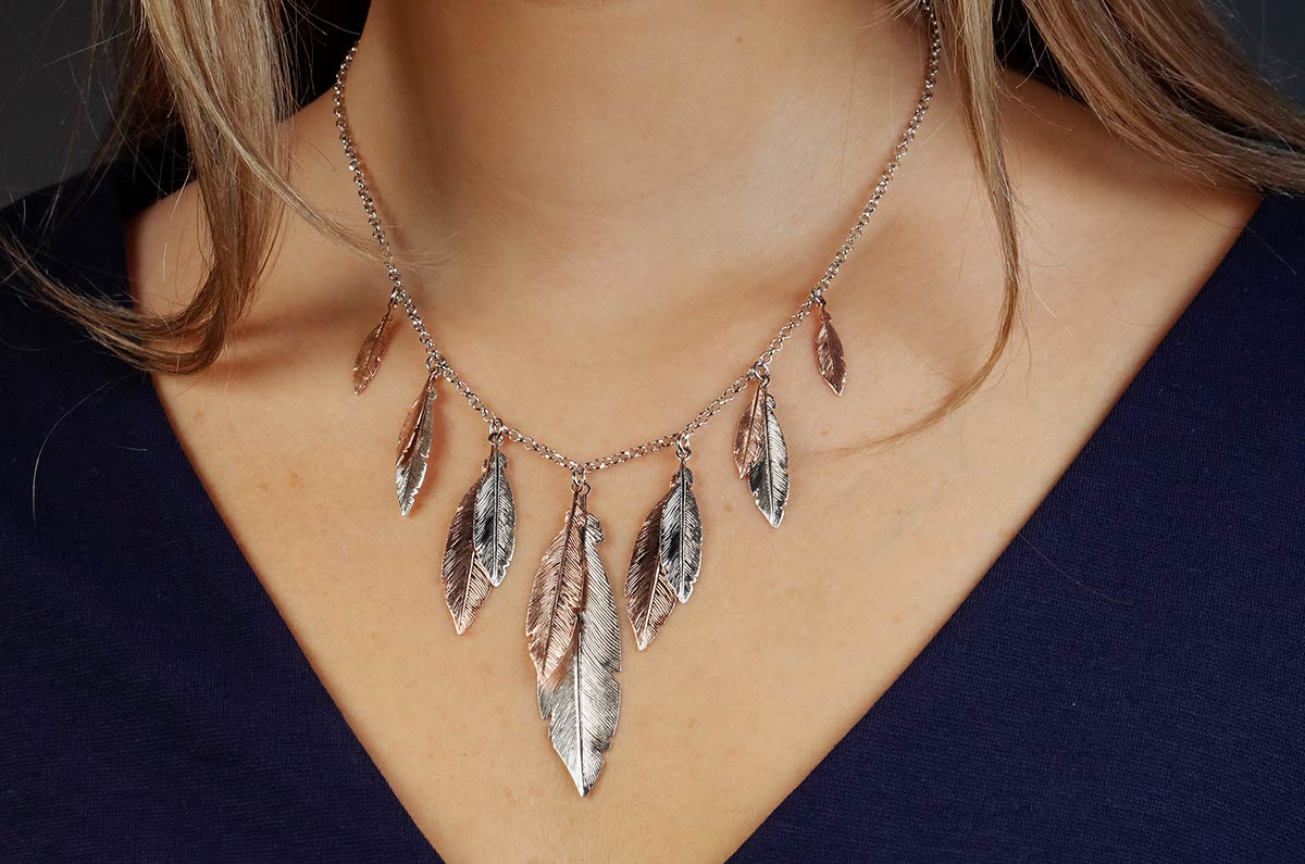 Silver & Rose Gold Vermeil Multi Feather Necklace