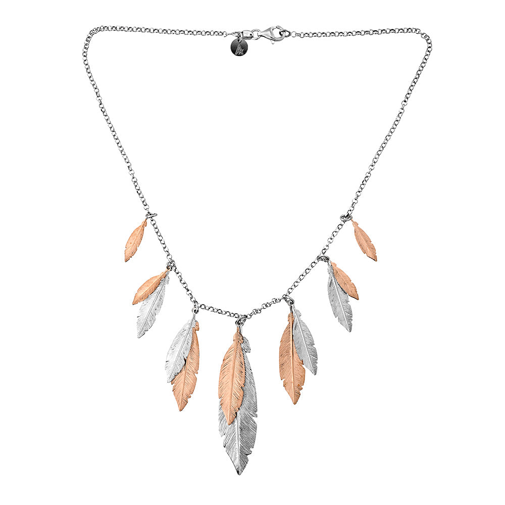 Silver & Rose Gold Vermeil Multi Feather Necklace