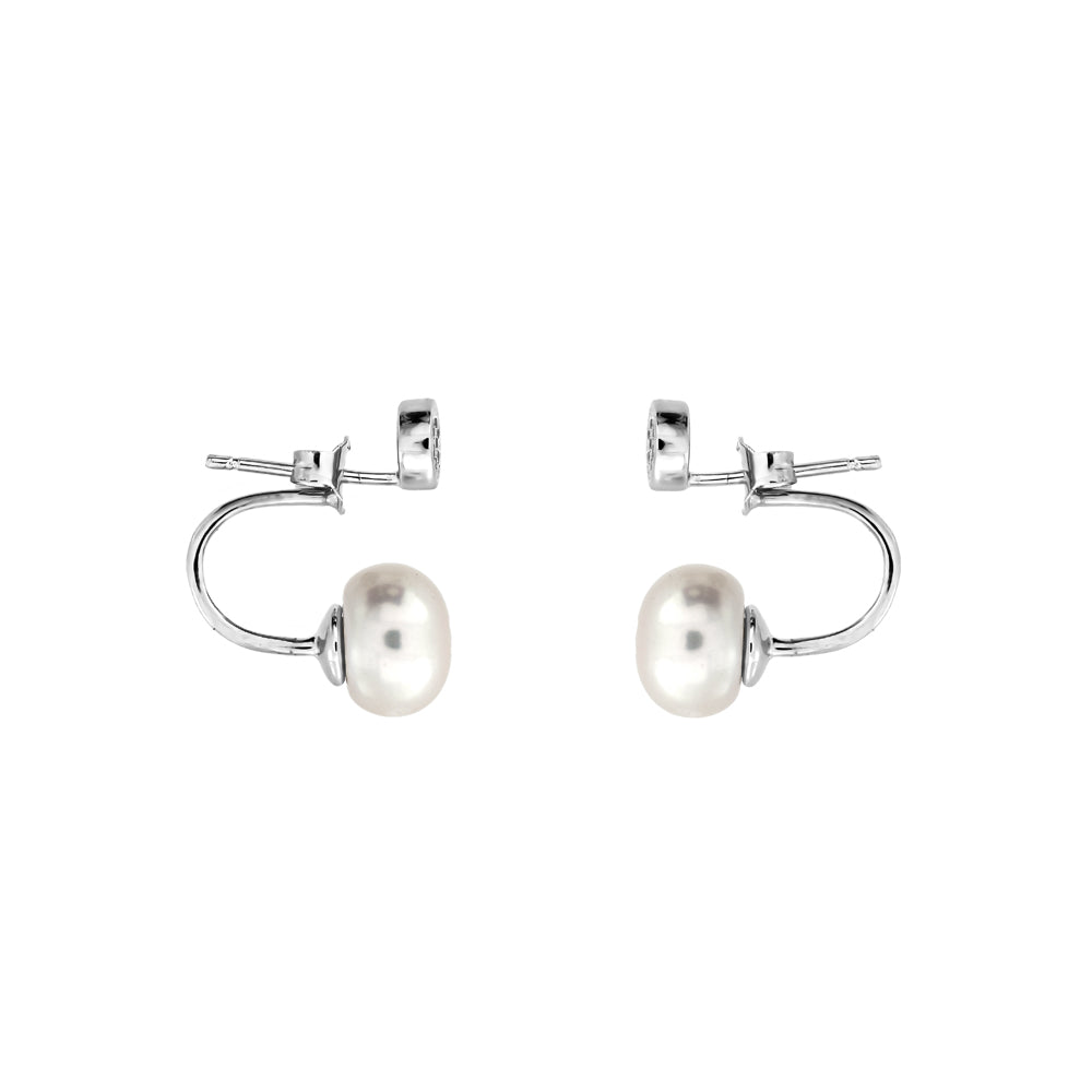 Silver Pearl & Pavé Two-Part Earrings