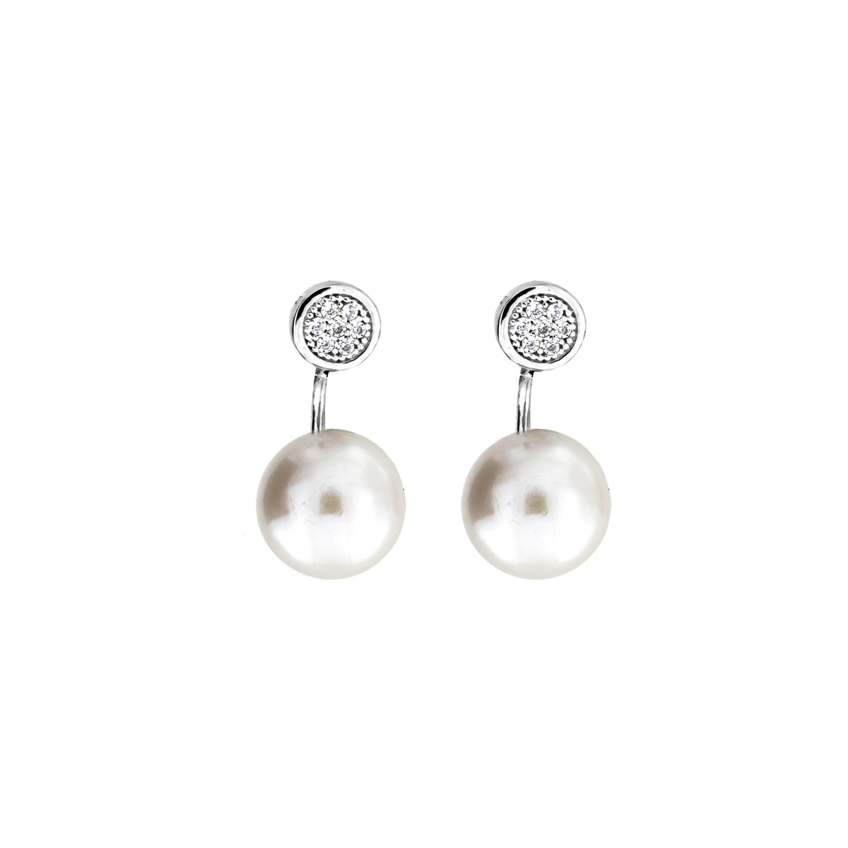 Silver Pearl &amp; Pavé Two-Part Earrings