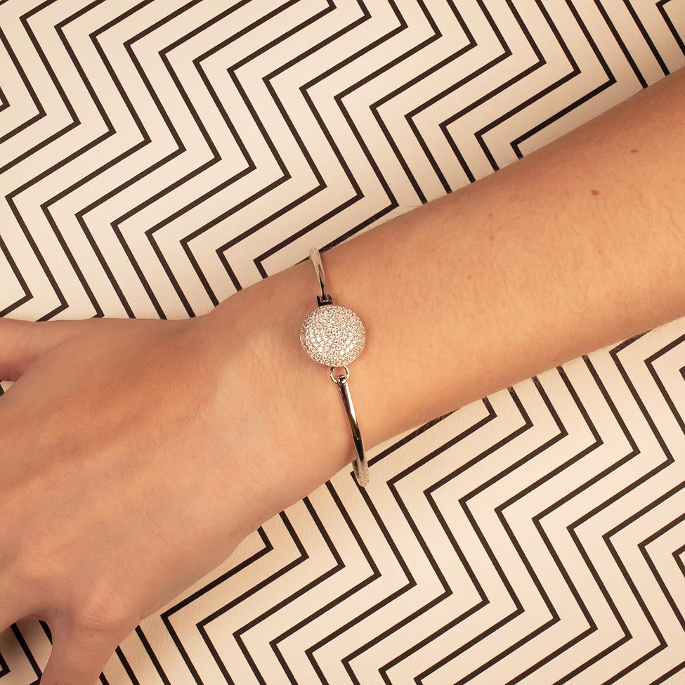 Silver Pavé Disc Bangle