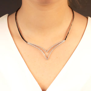 Silver and Pavé Double Curve Collar Necklace