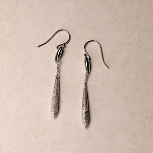 Silver Diamond-etched Long Drop Earrings