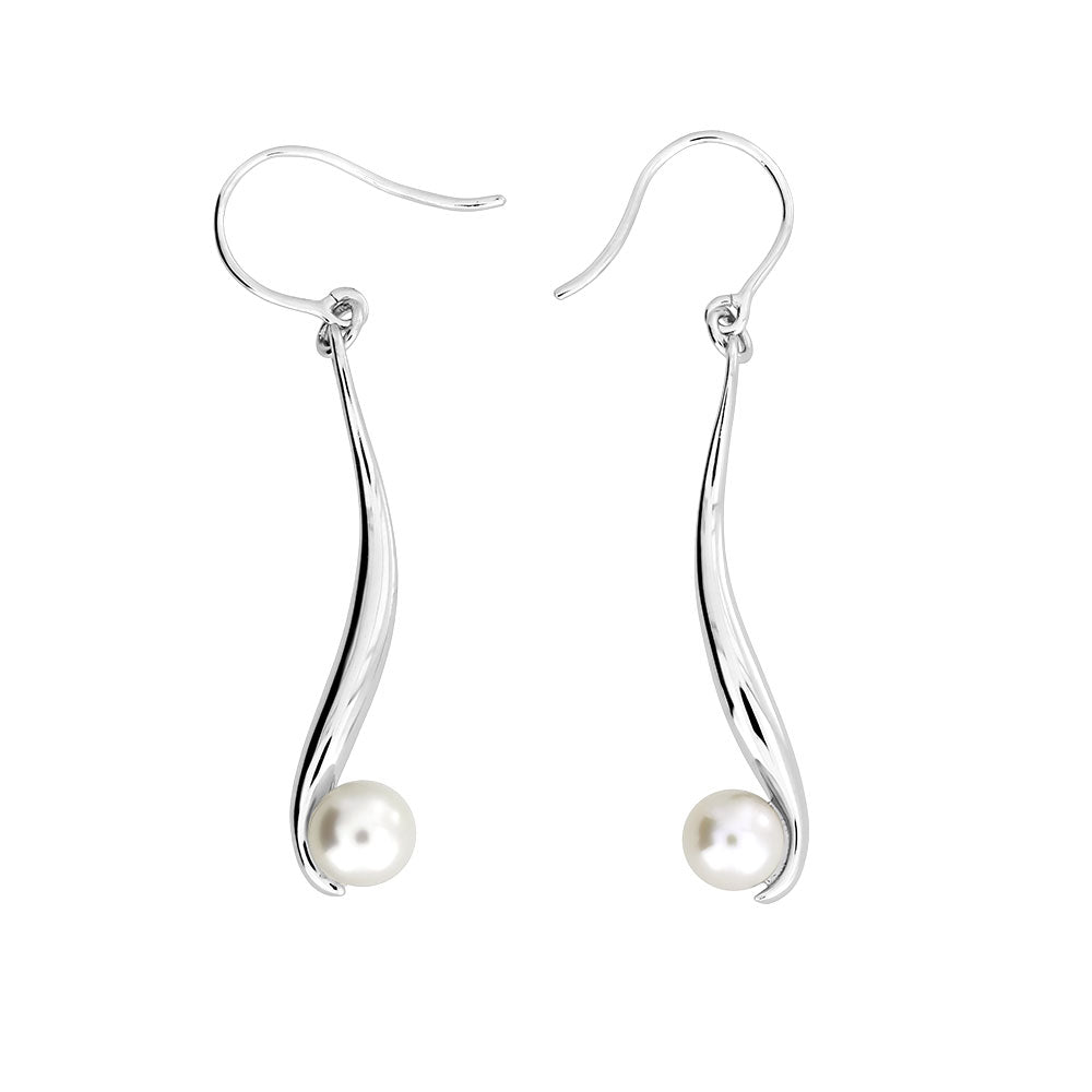 Silver &amp; Pearl Curl Drop Earrings