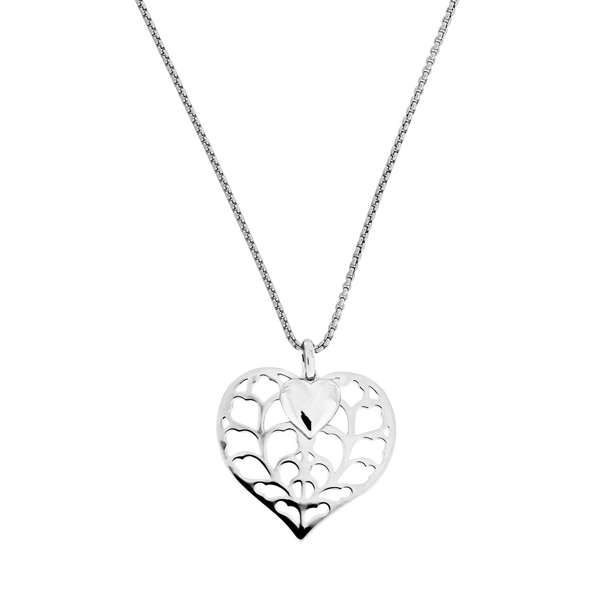 Silver Heart of Yorkshire Detailed Double Heart Pendant