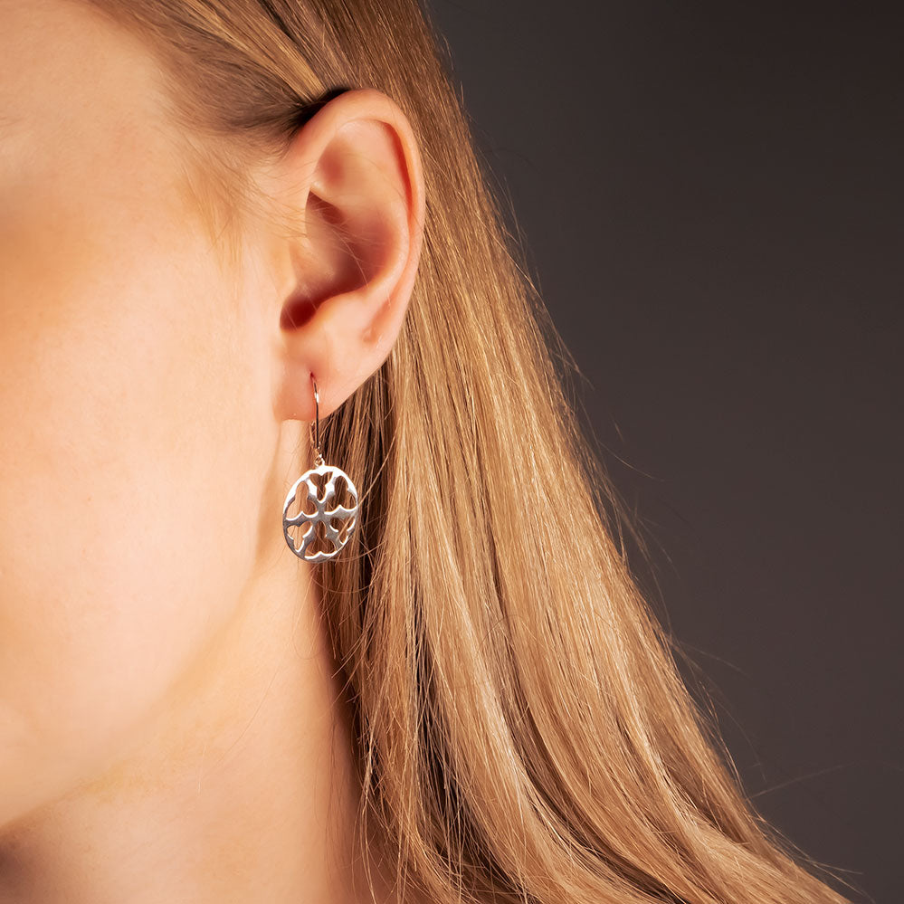 Silver Trefoil Cut-out Drop Earrings