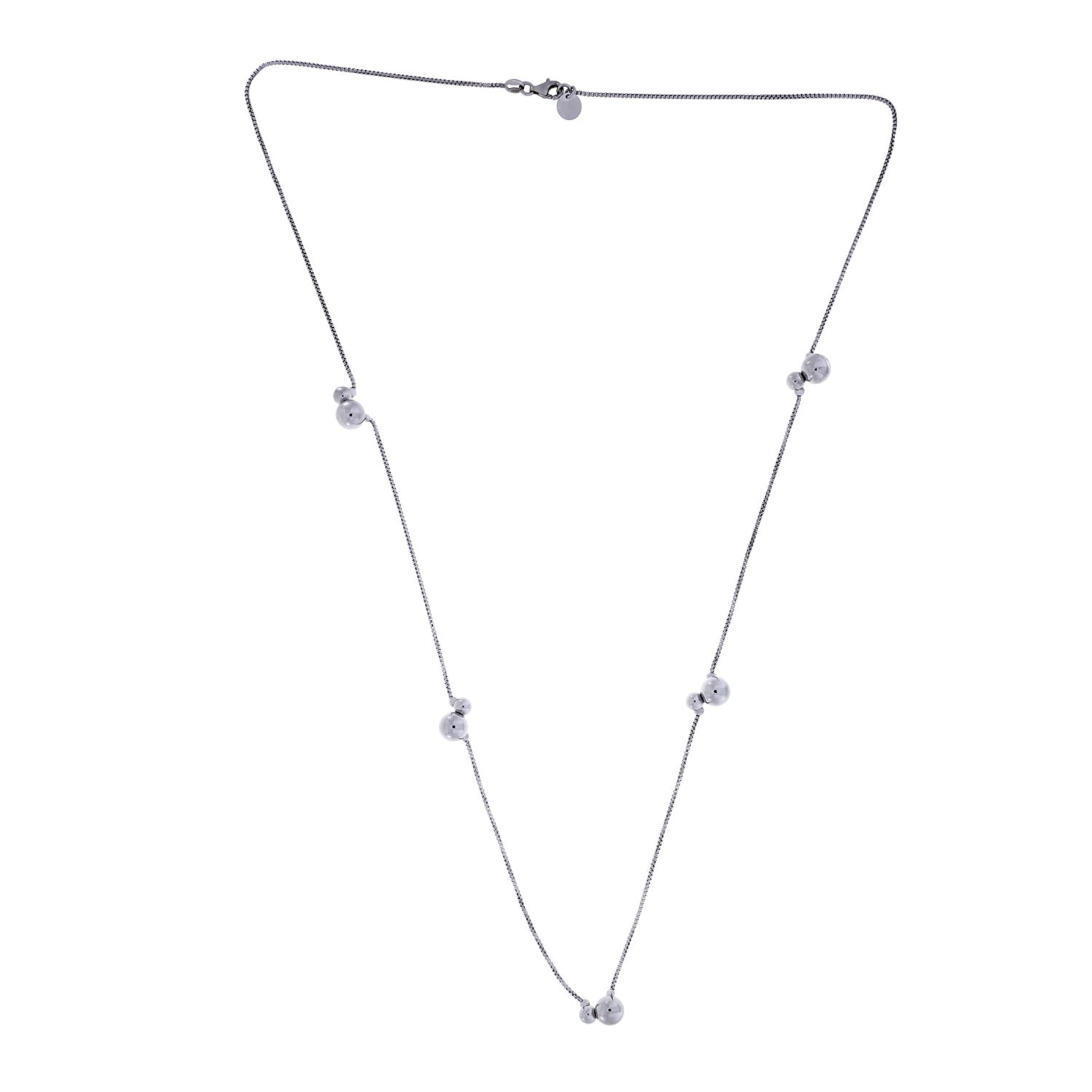 Silver Double Beads Long Necklace