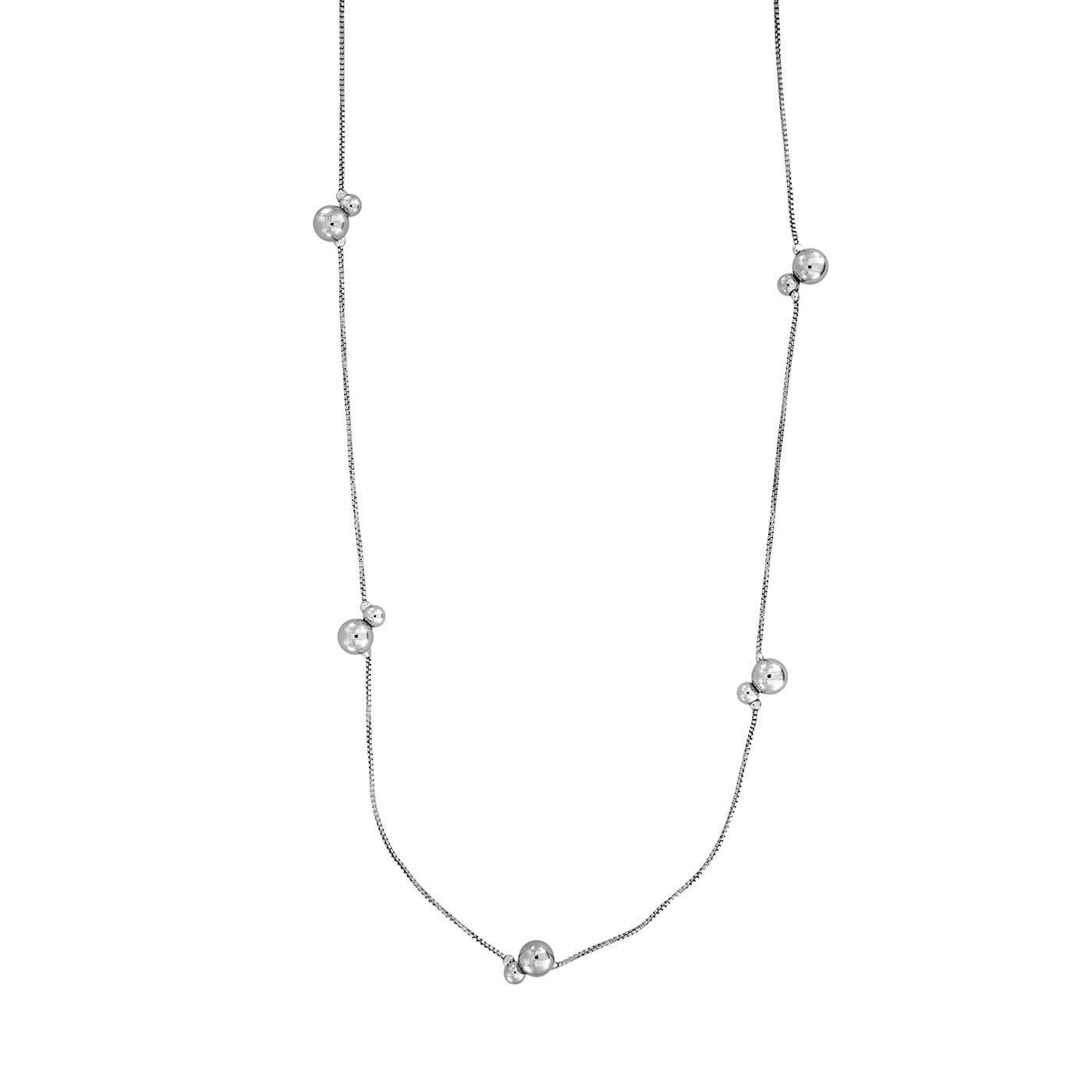 Silver Double Beads Long Necklace