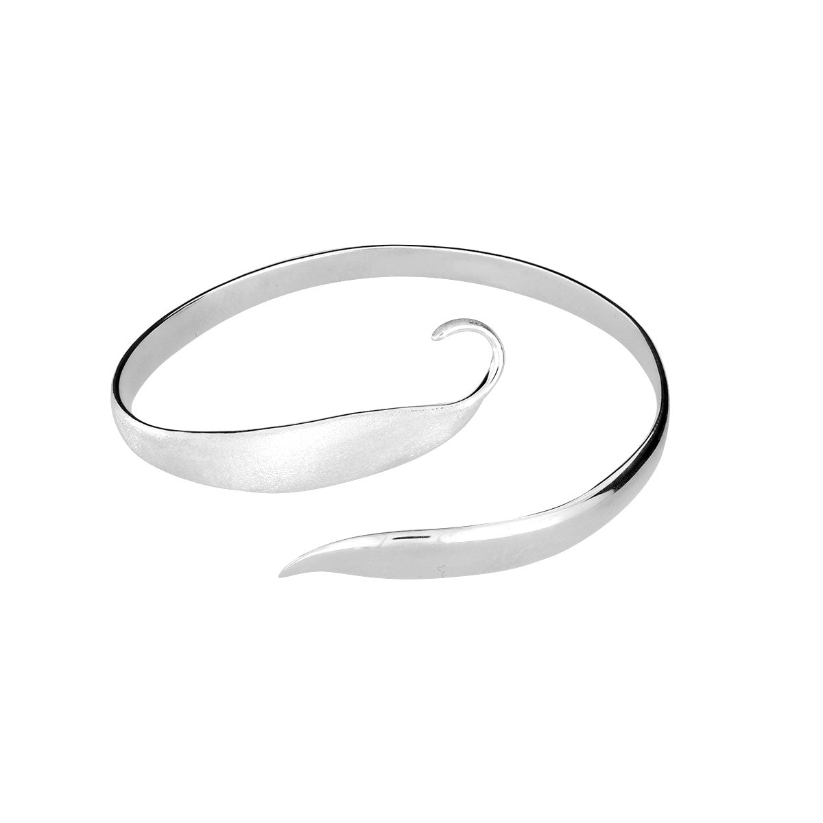 Polished &amp; Frosted Silver Curling Bangle