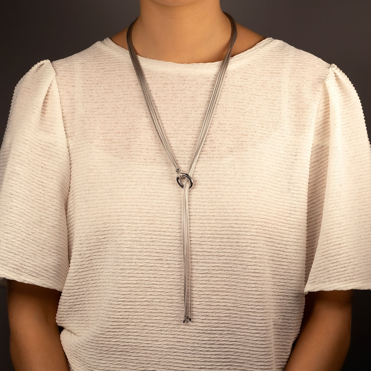 Silver Mesh Chain Long Lariat