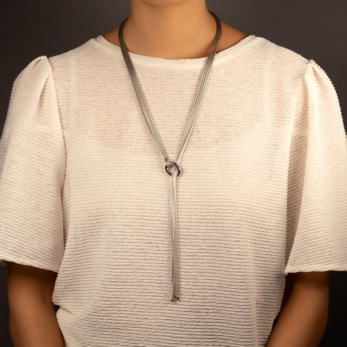 Silver Mesh Chain Long Lariat