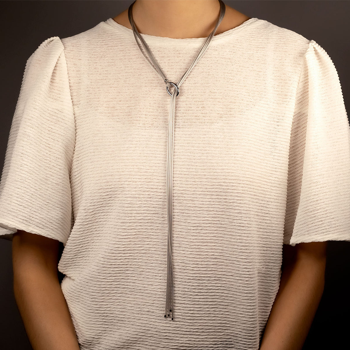 Silver Mesh Chain Long Lariat