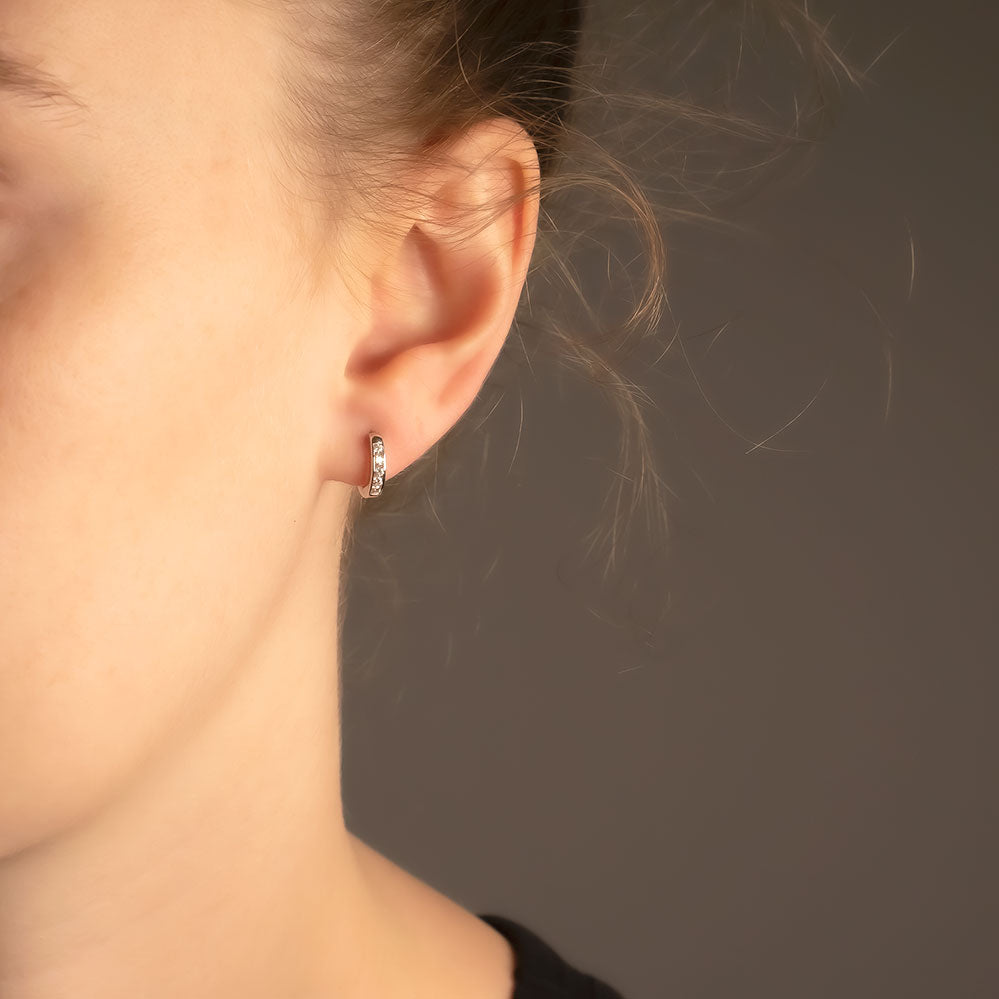 Hinge Hoop Earrings - Small Stone-Set