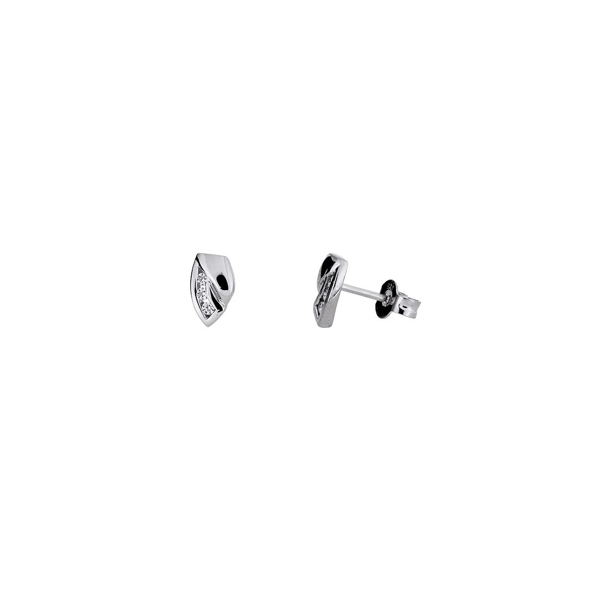 Silver &amp; CZ Curved Stud Earrings