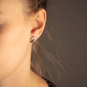 Silver Satin & Polished Long Marquise Studs