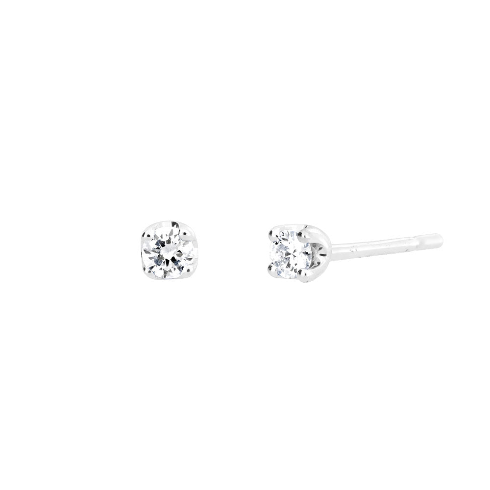 9 Carat White Gold &amp; Diamond Claw Stud Earrings (0.08ct diamond)