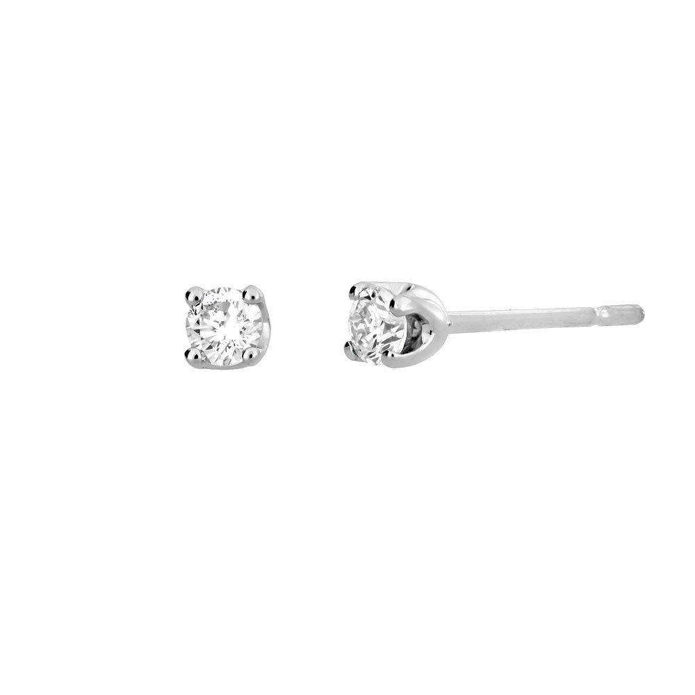 9 Carat White Gold &amp; Diamond Claw Stud Earrings (0.14ct diamond)