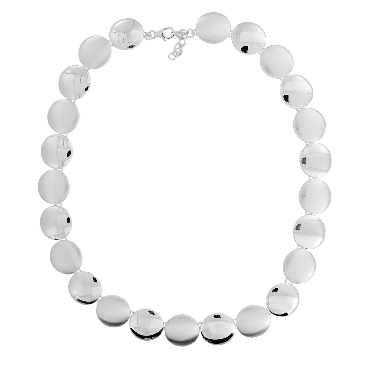 Silver Satin &amp; Polished Button Necklace