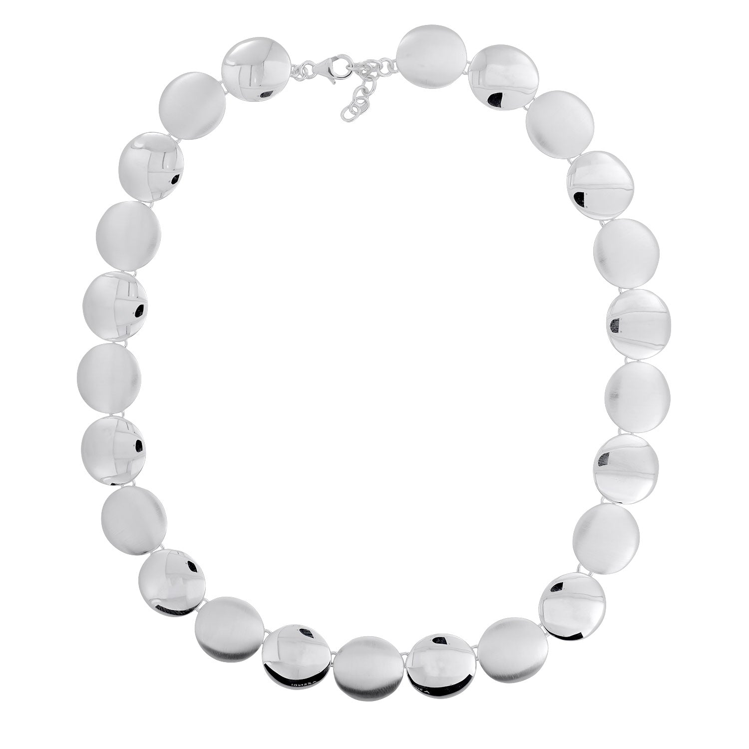 Silver Satin & Polished Button Necklace