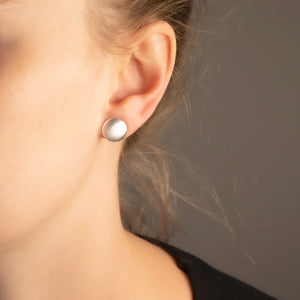 Silver Satin Round Stud Earrings