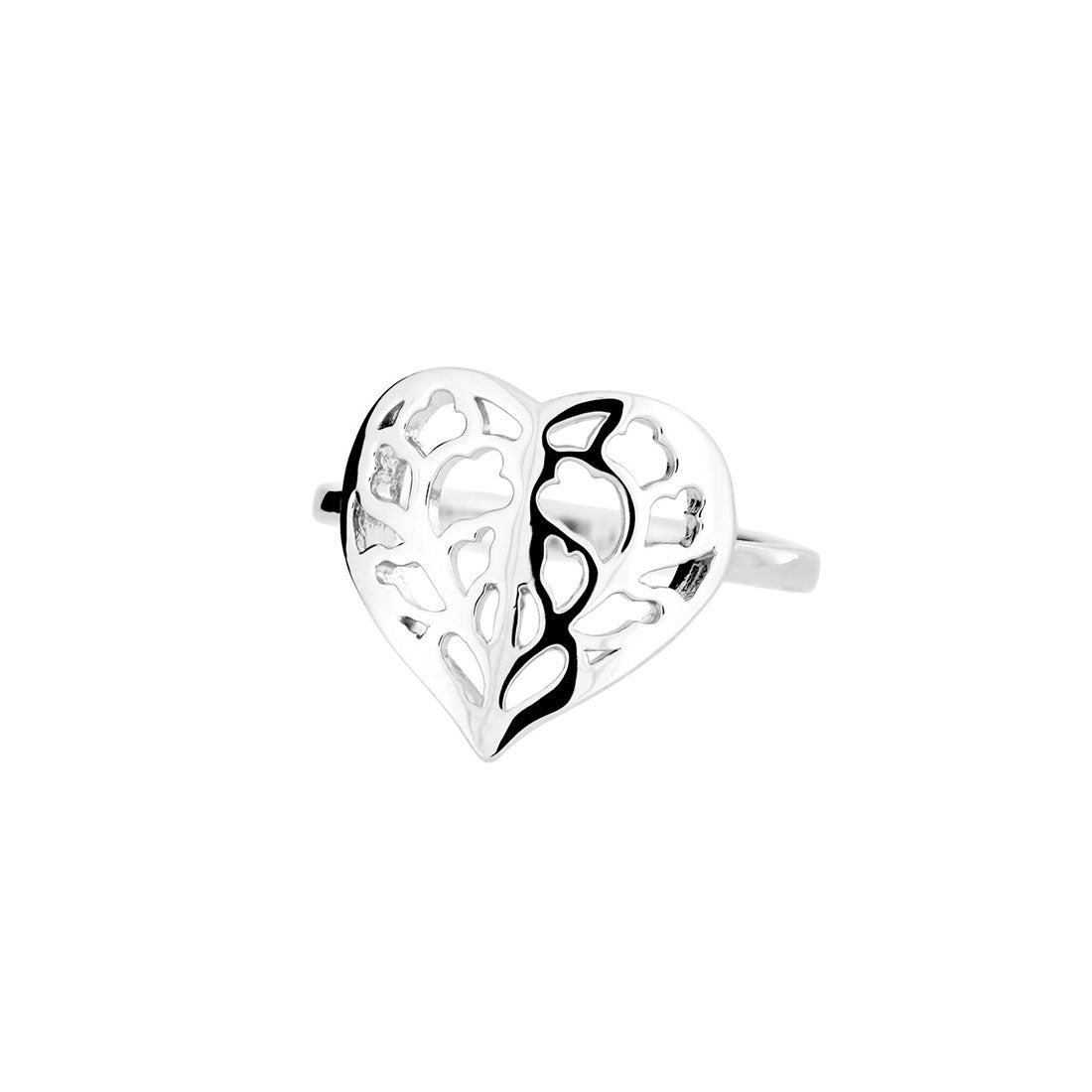Sterling silver ring featuring an openwork heart design inspired by Yorkshire, with a slender band and sculptural detailing for a contemporary look.