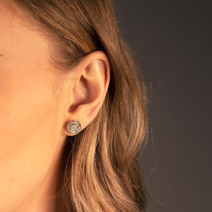 Sterling Silver Yorkshire Rose Earrings - Pavé