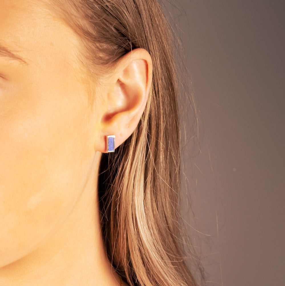 Horizon Bar Stud Earrings in Blue Howlite