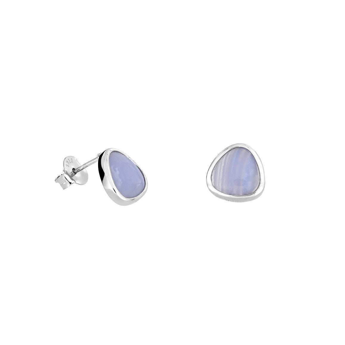 Blue Lace Agate &amp; Silver Avalon Stud Earrings