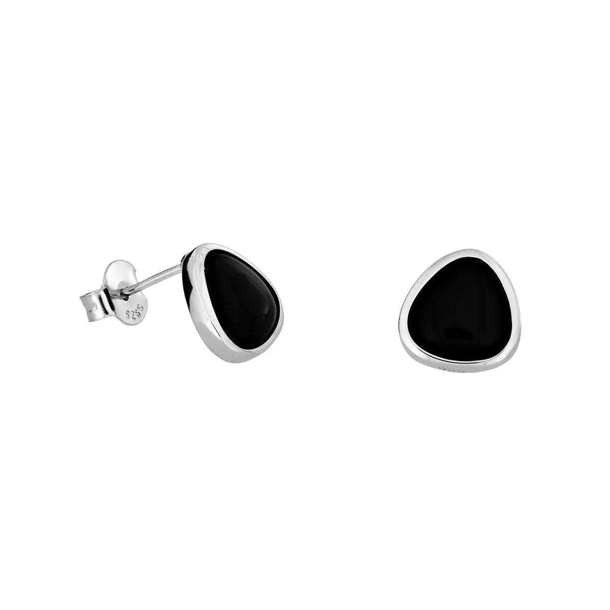 Black Agate &amp; Silver Avalon Stud Earrings