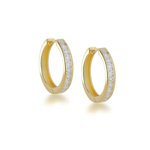 9 Carat Gold Hinge Hoop Earrings - Medium Stone-Set