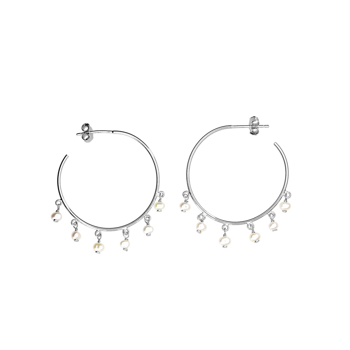 Tribeca Dangling Pearl Hoop Earrings
