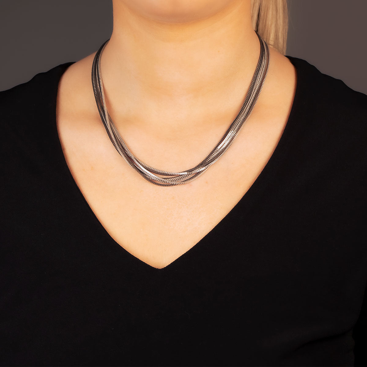 Multiple Chains Necklace in Silver & Black Rhodium