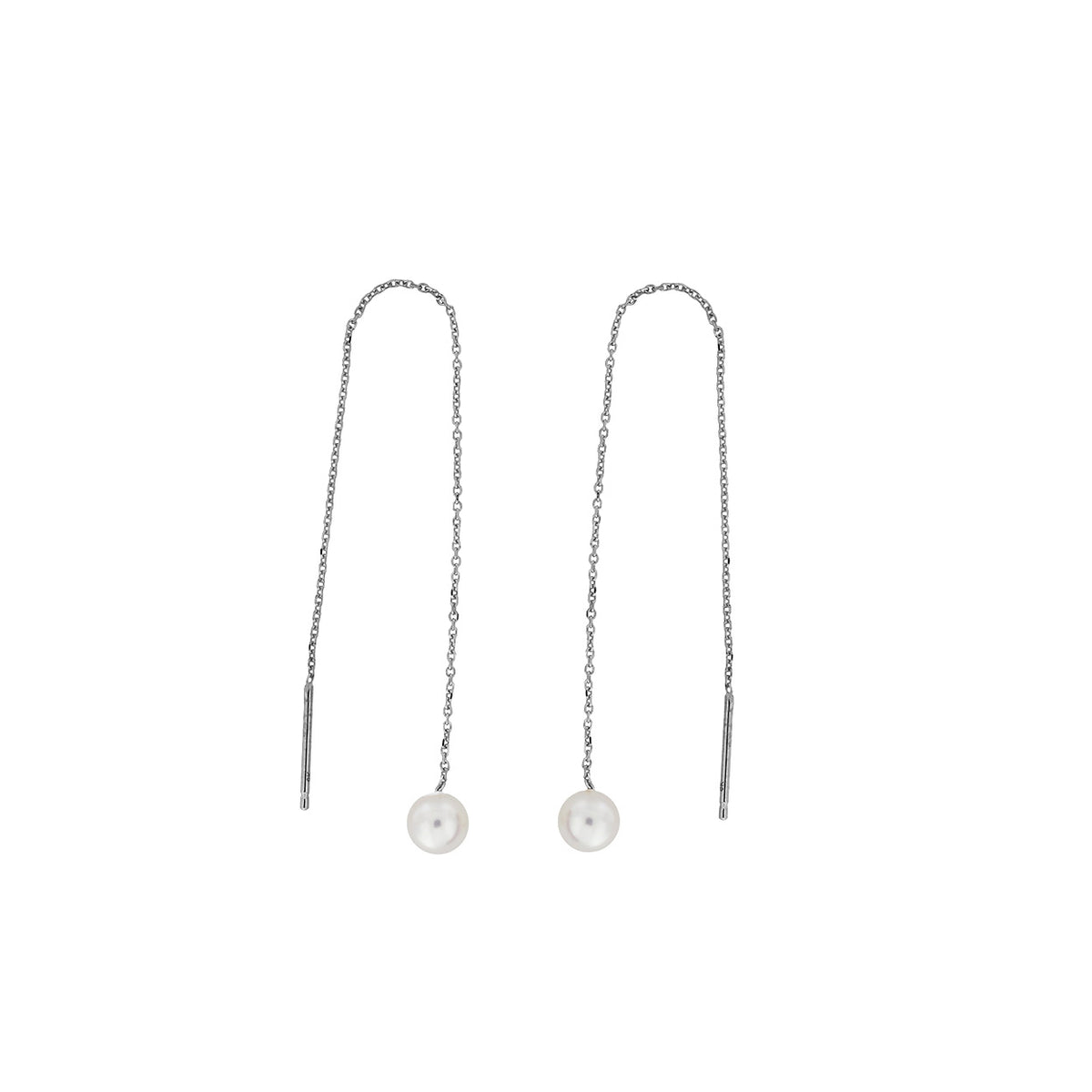 9 Carat White Gold Round Pearl Pull-through Earrings