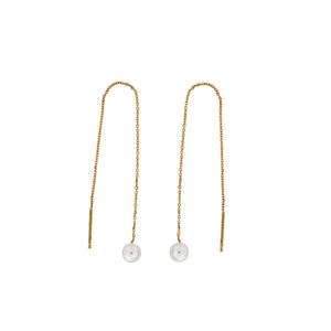 9 Carat Yellow Gold Round Pearl Pull-through Earrings