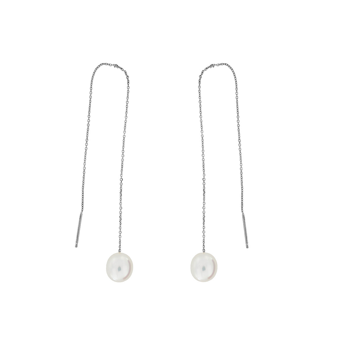 9 Carat White Gold Oval Pearl Pull-through Earrings