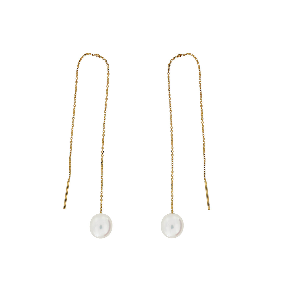 9 Carat Yellow Gold Oval Pearl Pull-through Earrings